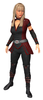 Animated Female Characterin Redand Black Outfit