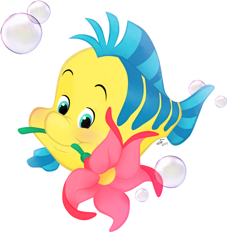 Animated Flounder With Bubbles