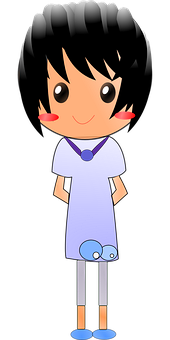 Animated Girl Characterin Blue Dress