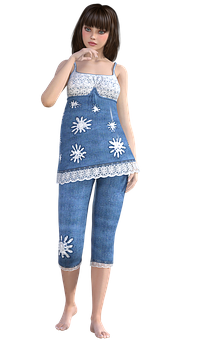 Animated Girlin Denim Outfit