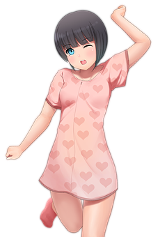 Animated Girlin Pink Heart Pajamas