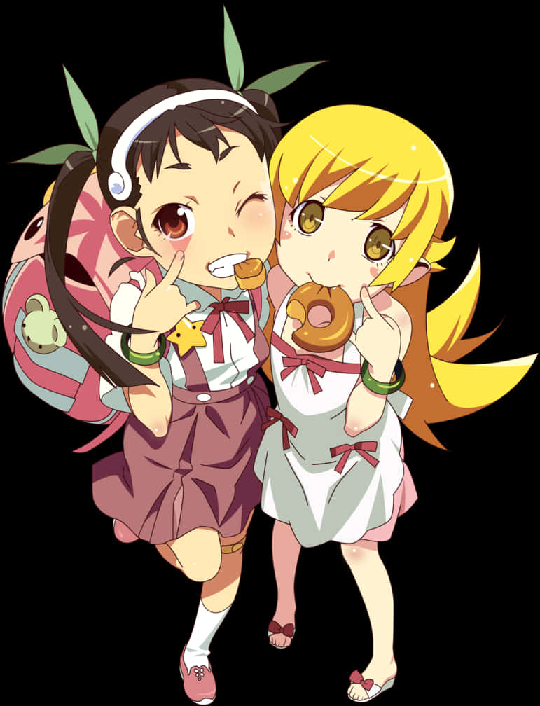 Animated Girls Eating Donuts