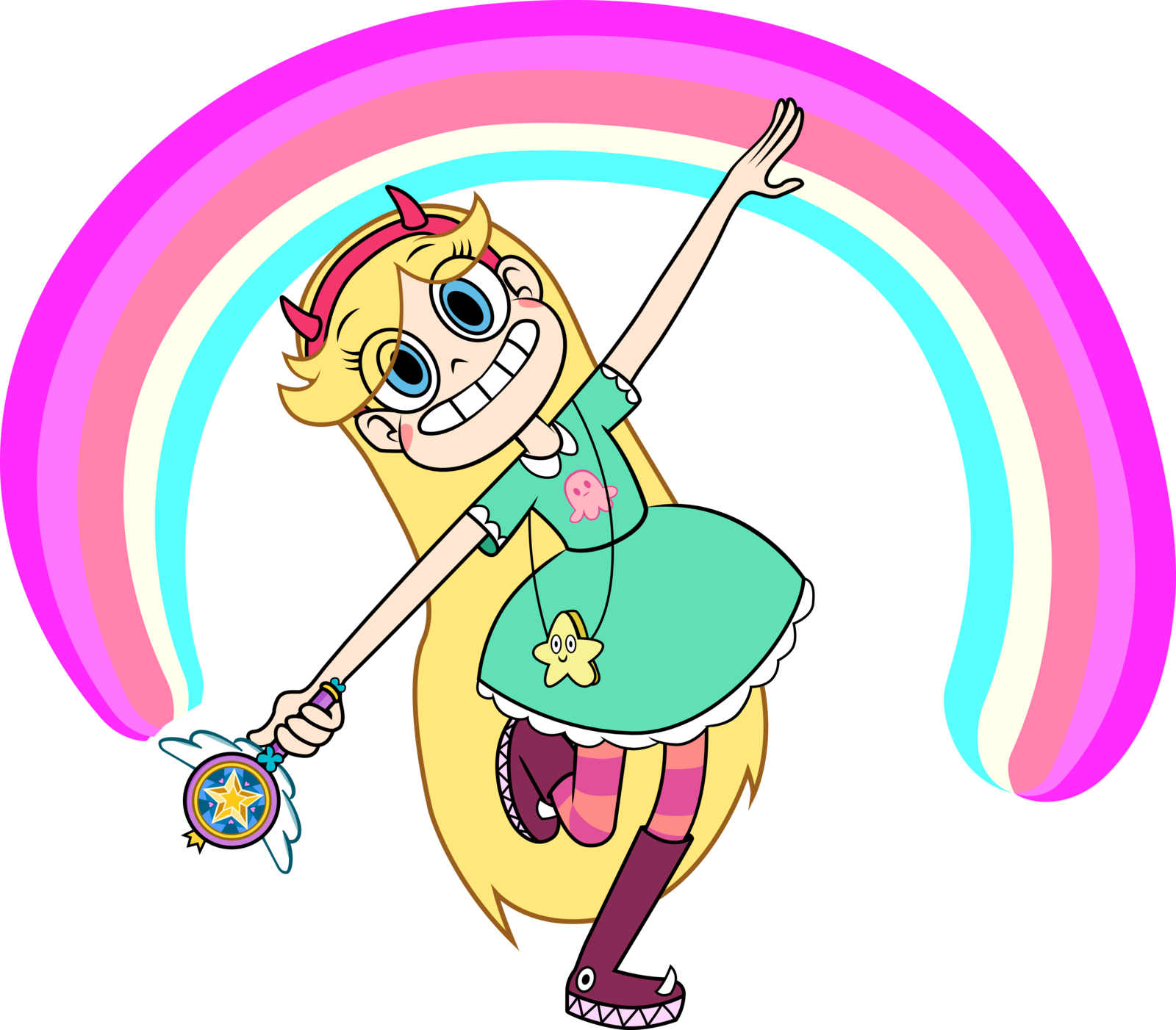 Animated Girlwith Magic Wandand Rainbow