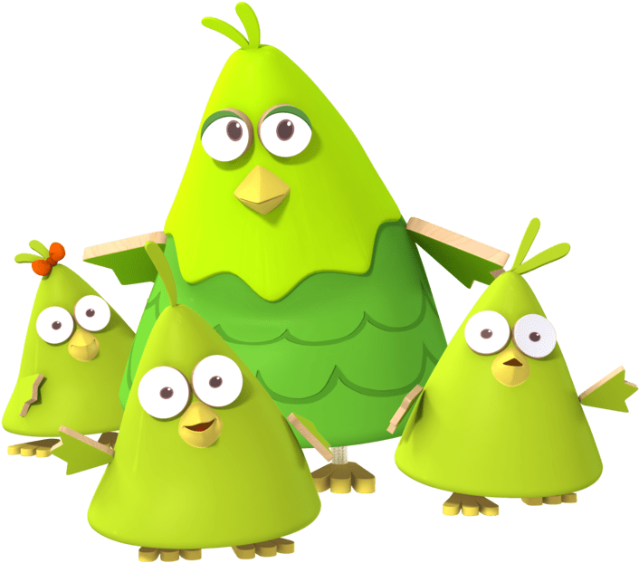 Animated Green Bird Family