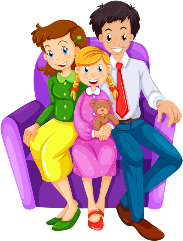 Animated Happy Family Sitting Together