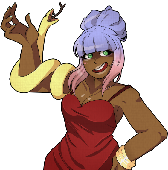 Animated Lamia Character Red Dress