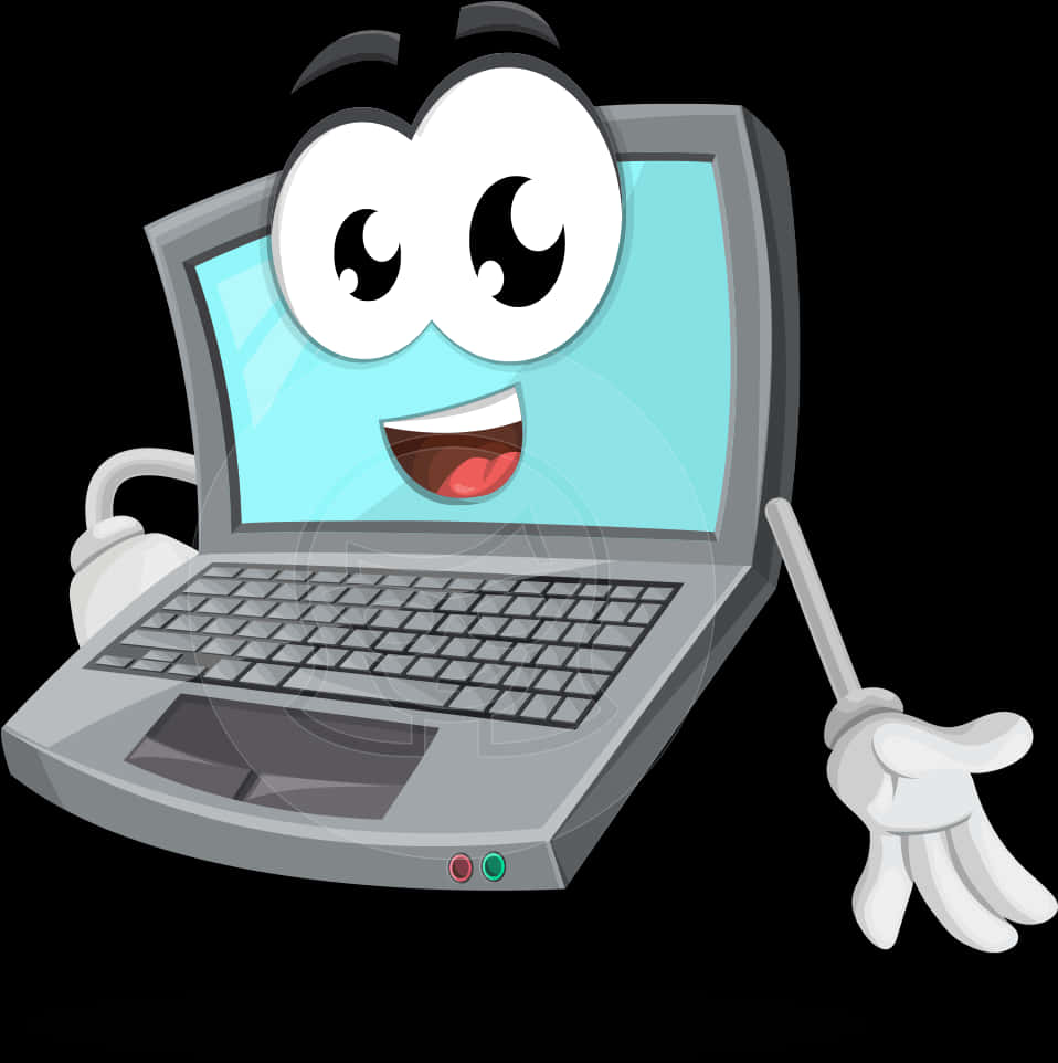 Animated Laptop Character Holding Pointer