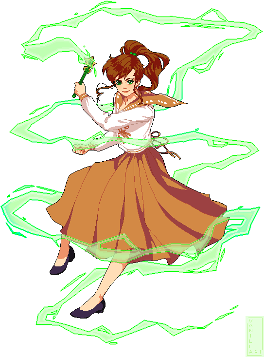 Animated Mage Girlwith Green Energy