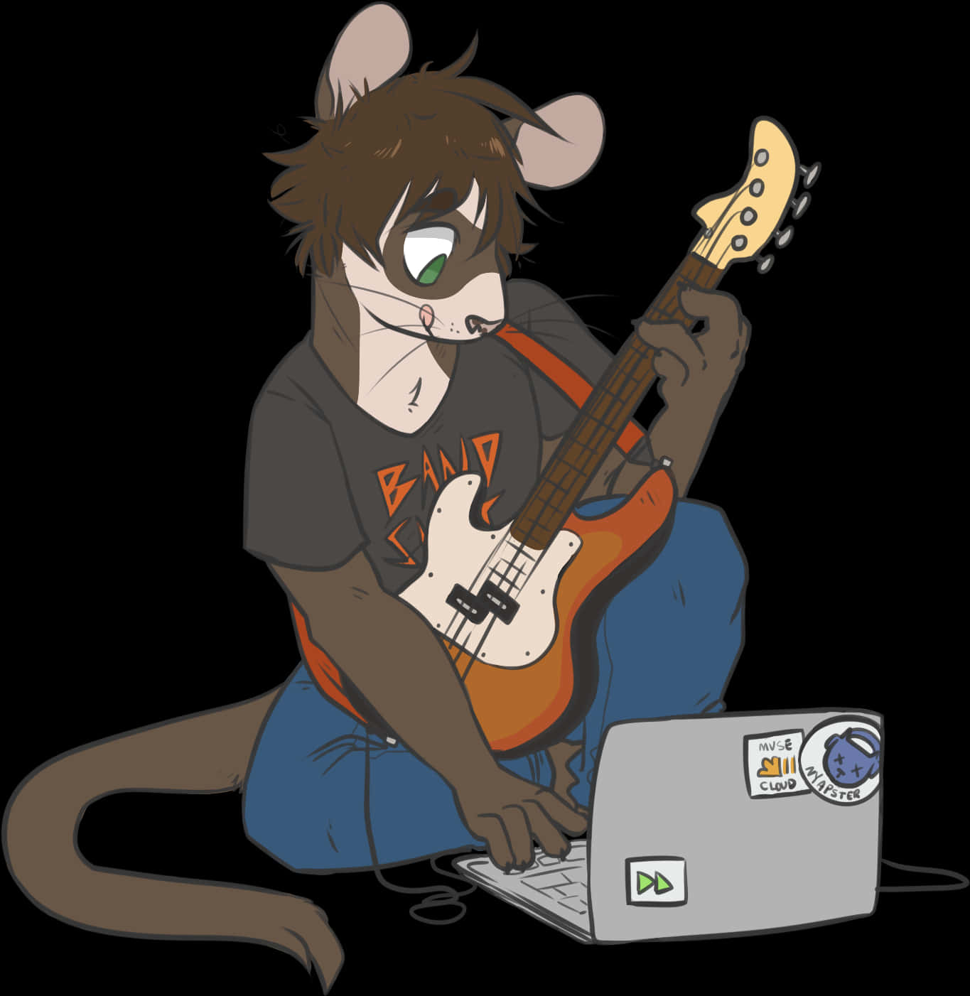 Animated Mouse Playing Guitarand Laptop