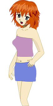 Animated Redhead Girlin Purple Topand Blue Skirt