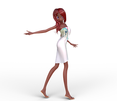 Animated Redheadin White Dress