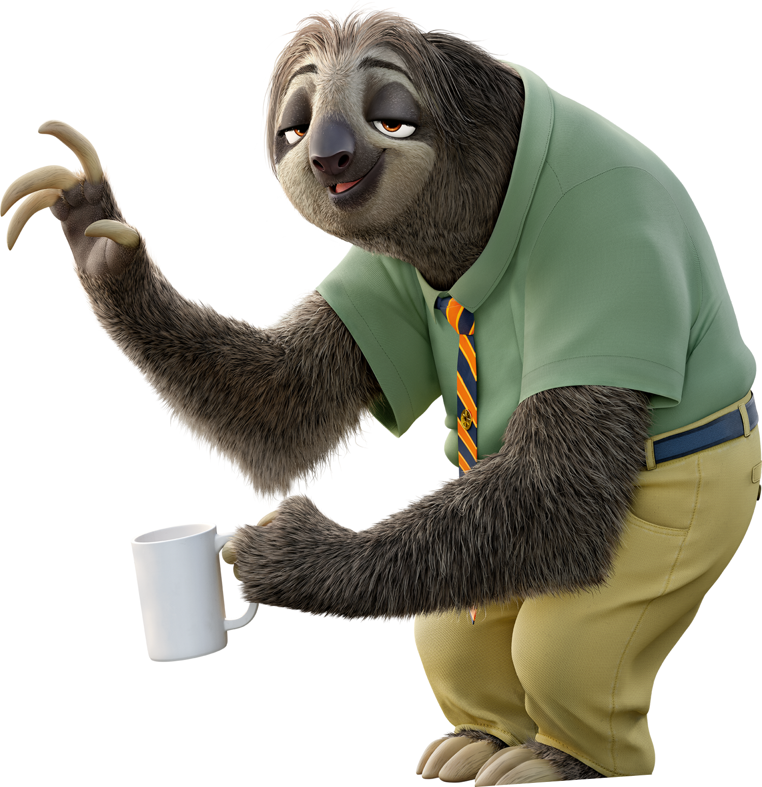 Animated Sloth Character Holding Mug