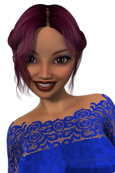 Animated Smiling Womanin Blue Dress