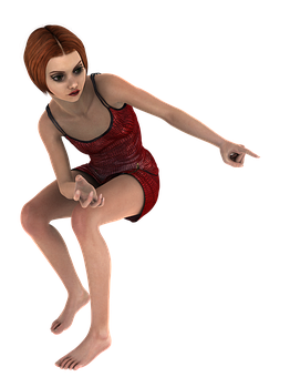 Animated Woman Pointing Red Dress