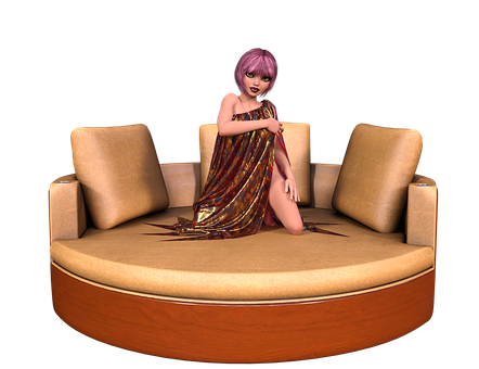 Animated Woman Sitting On Circular Couch