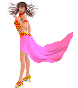 Animated Womanin Redand Pink Outfit