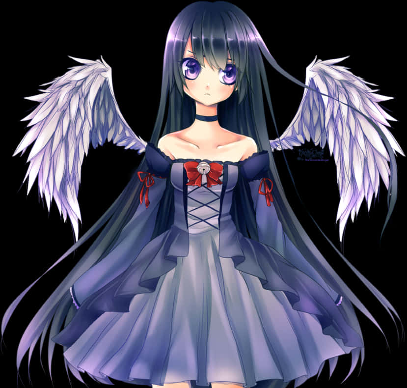 Anime Angel Girlwith Purple Wings