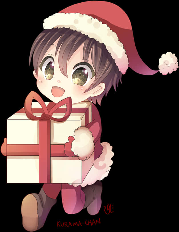 Anime Boy With Christmas Gift