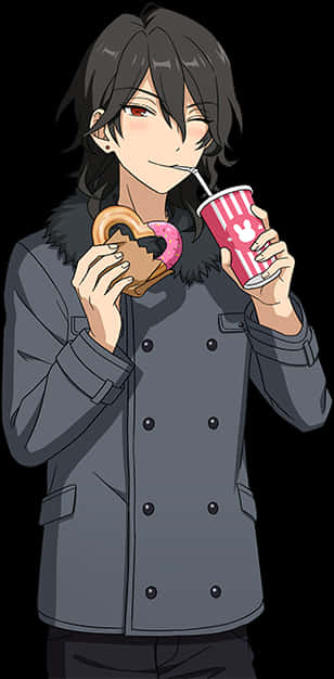 Anime Character Enjoying Snacks