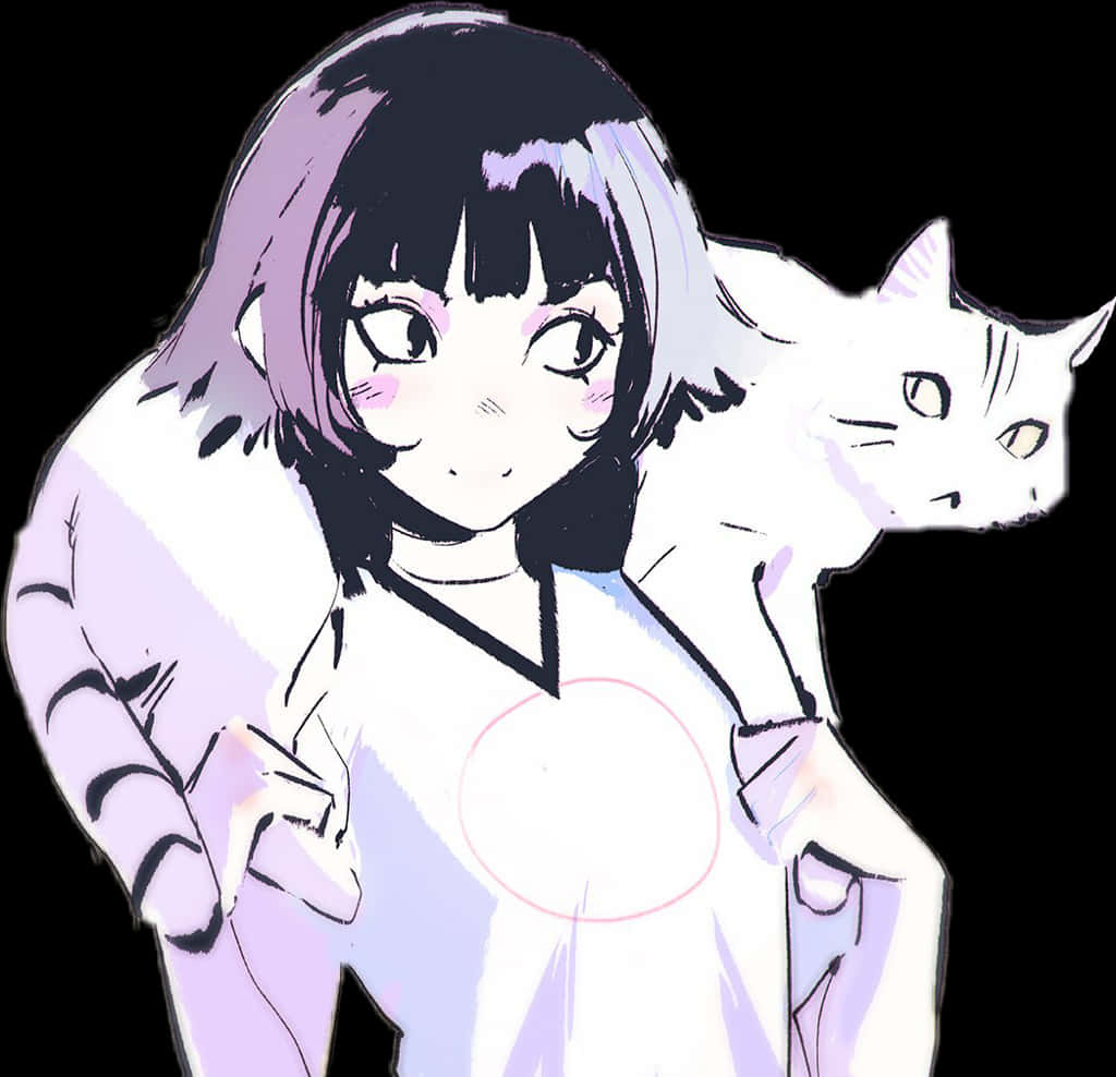 Anime Girl With Cat And Blush