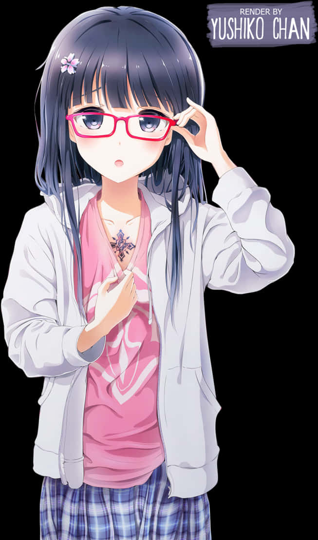 Anime Girl With Glassesand Flower Tattoo