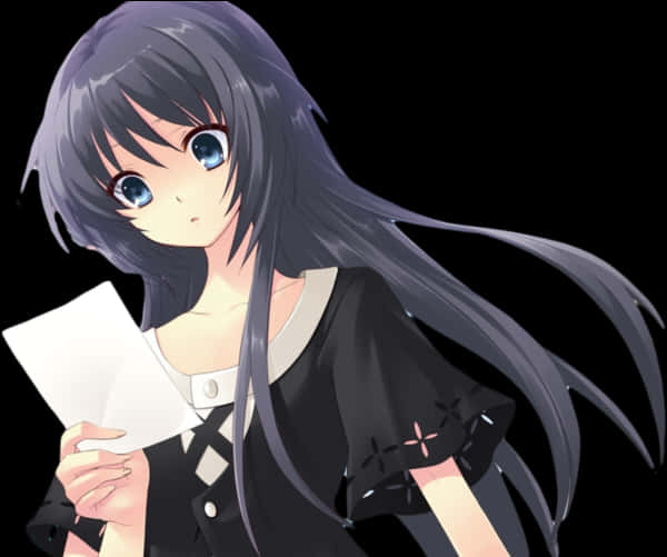 Anime Girl With Letter Black Dress