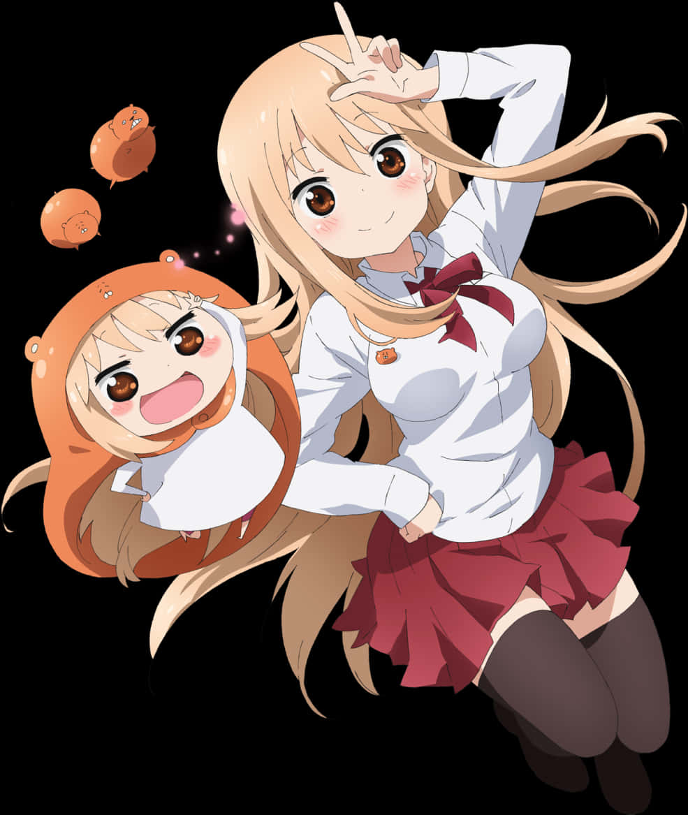 Anime Girl With Umaru Hoodie Render