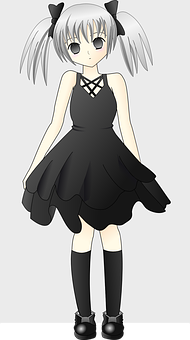 Anime Girlin Black Dress