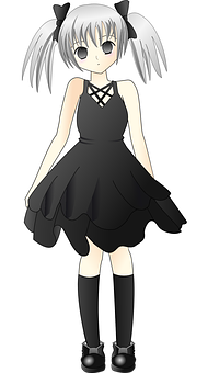 Anime Girlin Black Dress