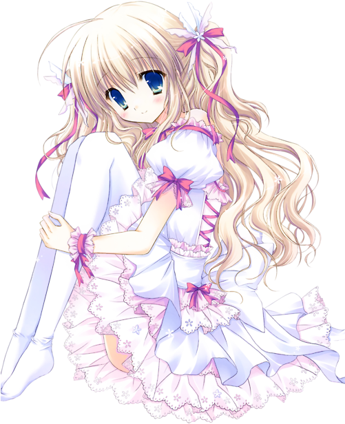 Anime Girlin White Frilly Dress