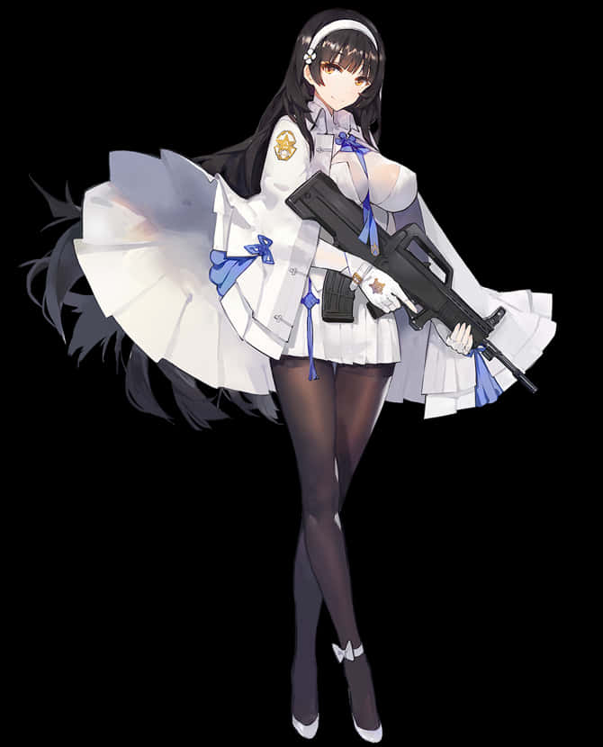 Anime Girlwith Gunin White Uniform