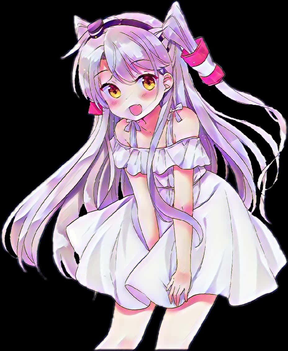 Anime Girlwith Silver Hairand Ribbon