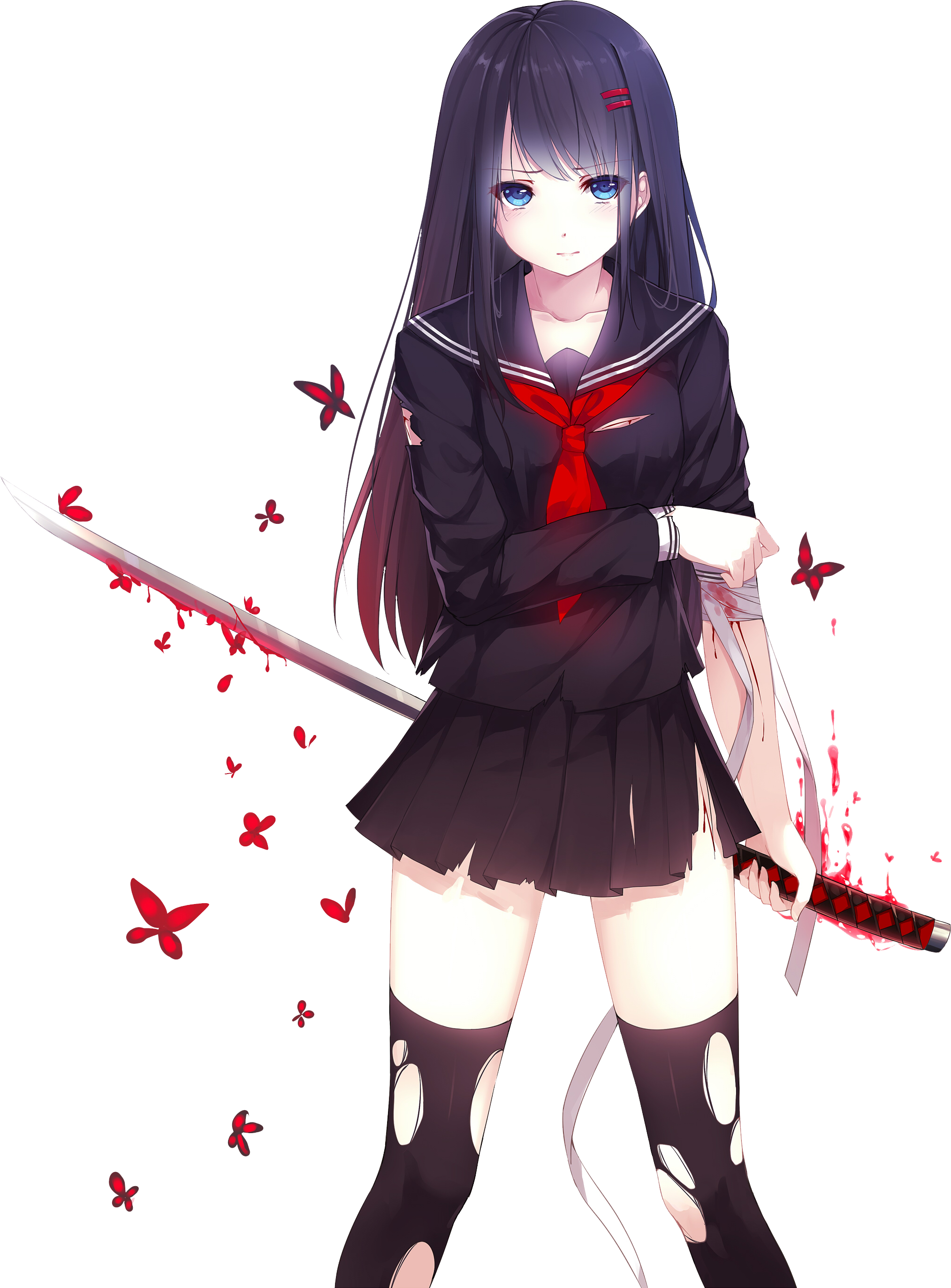 Anime Vampire Girlwith Swordand Butterflies