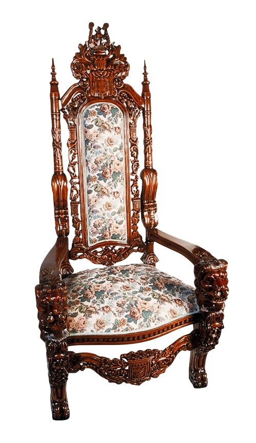 Antique Floral Upholstered Throne Chair