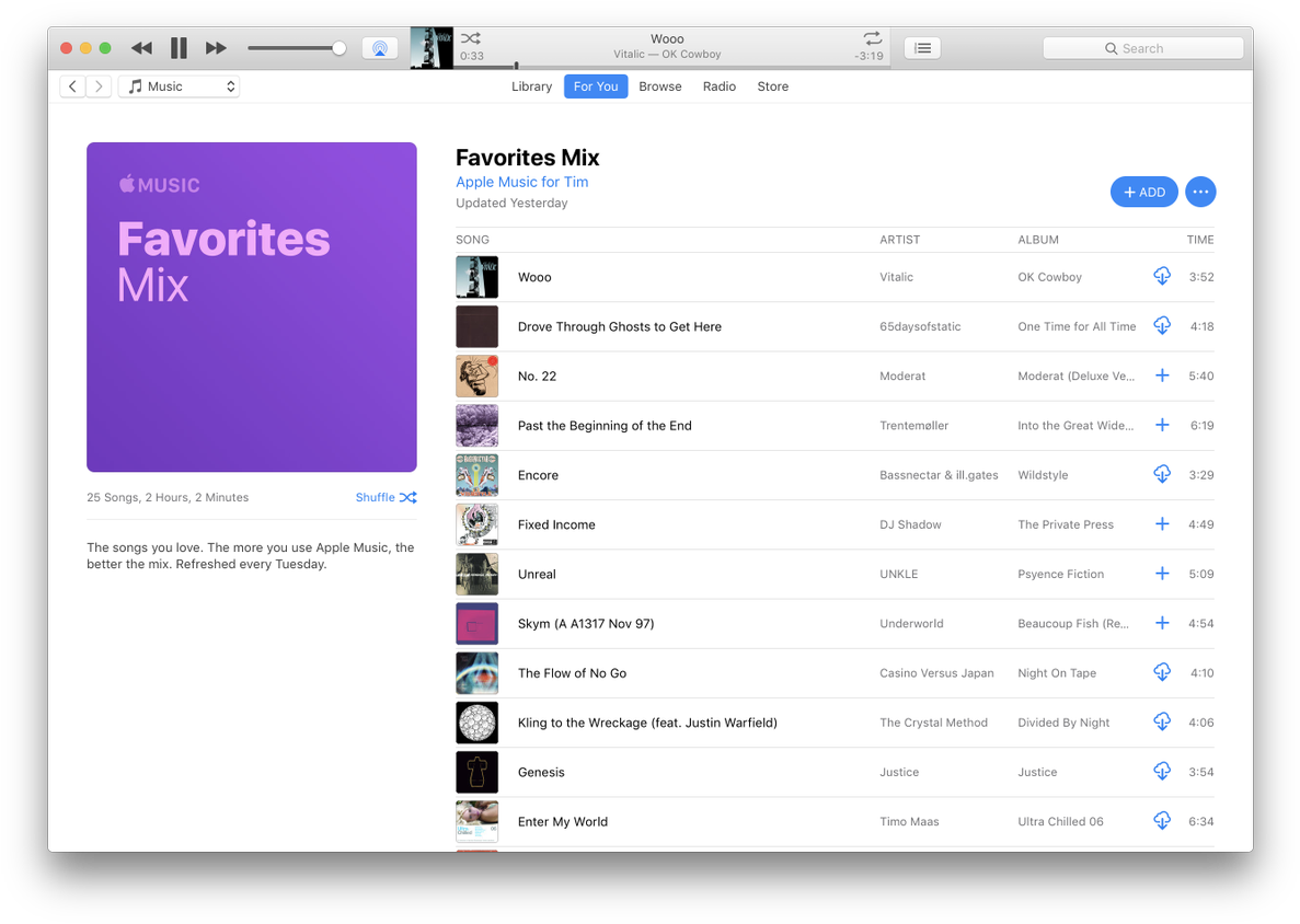 Apple Music Favorites Mix Screen