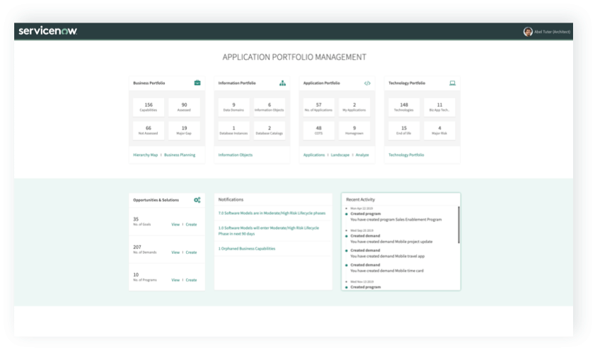 Application Portfolio Management Dashboard Screenshot