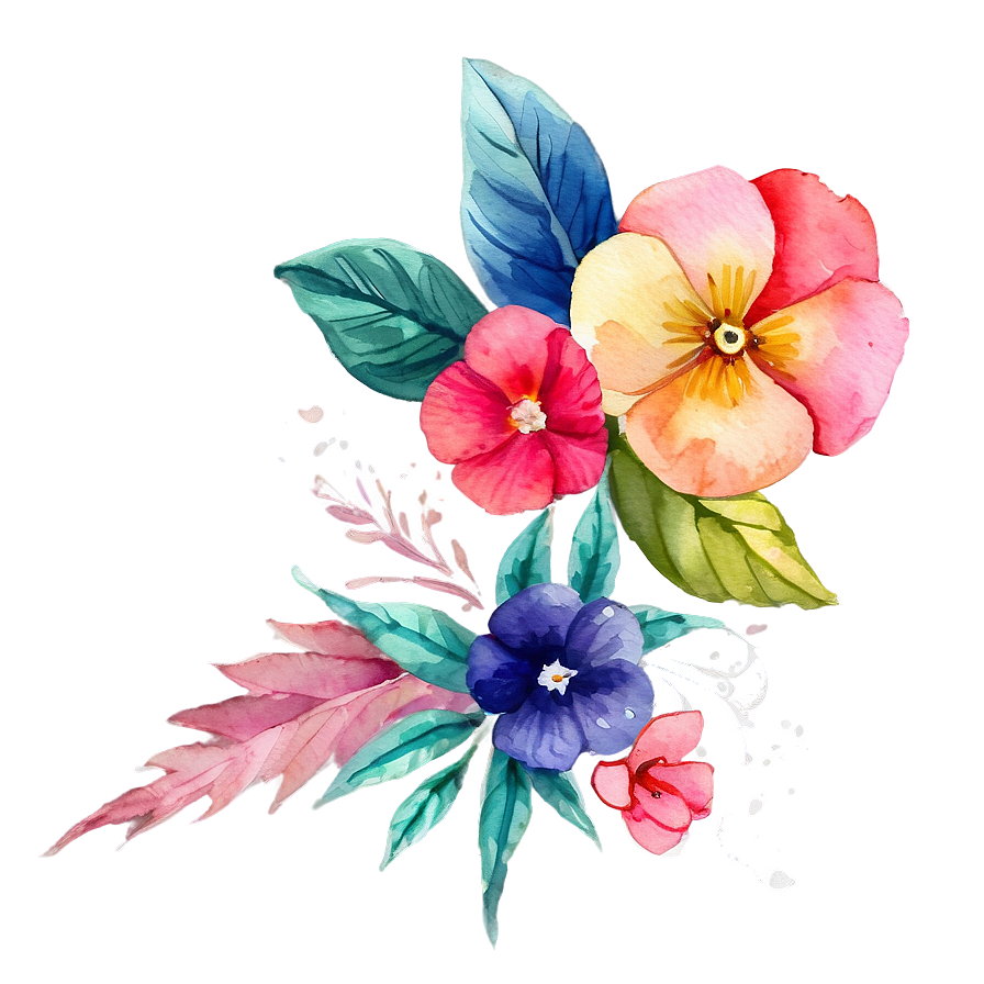 Aquarelle Corner Flower Png Mse58