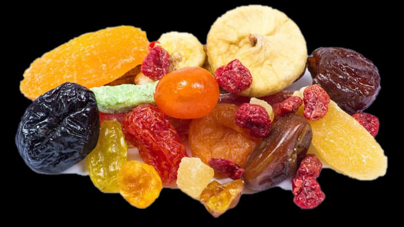 Assorted Dried Fruits Black Background