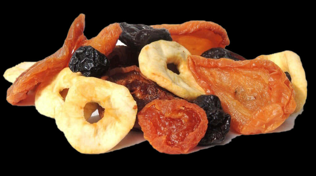 Assorted Dried Fruits Black Background