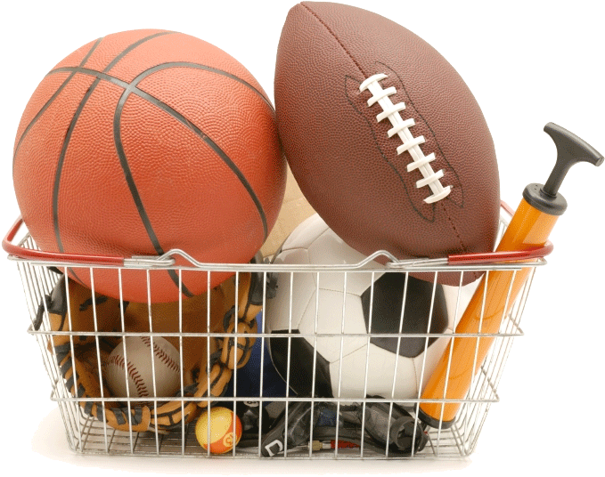 Assorted Sports Equipmentin Basket