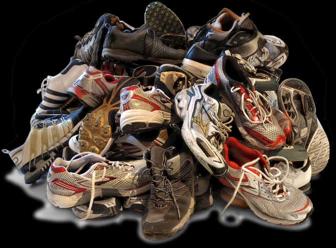 Assorted Sports Shoes Pile