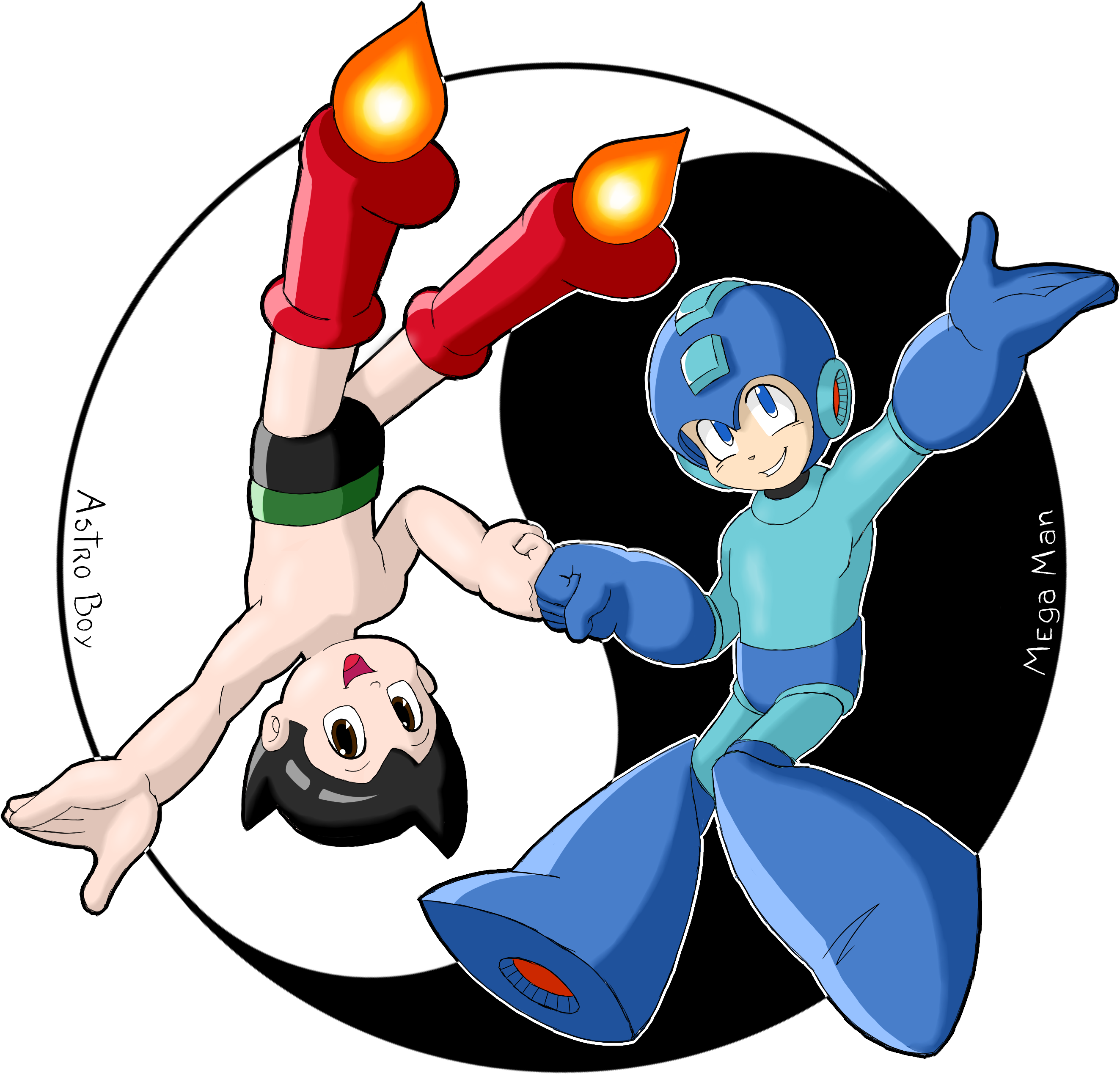 Astro Boyand Mega Man Friendly Gesture