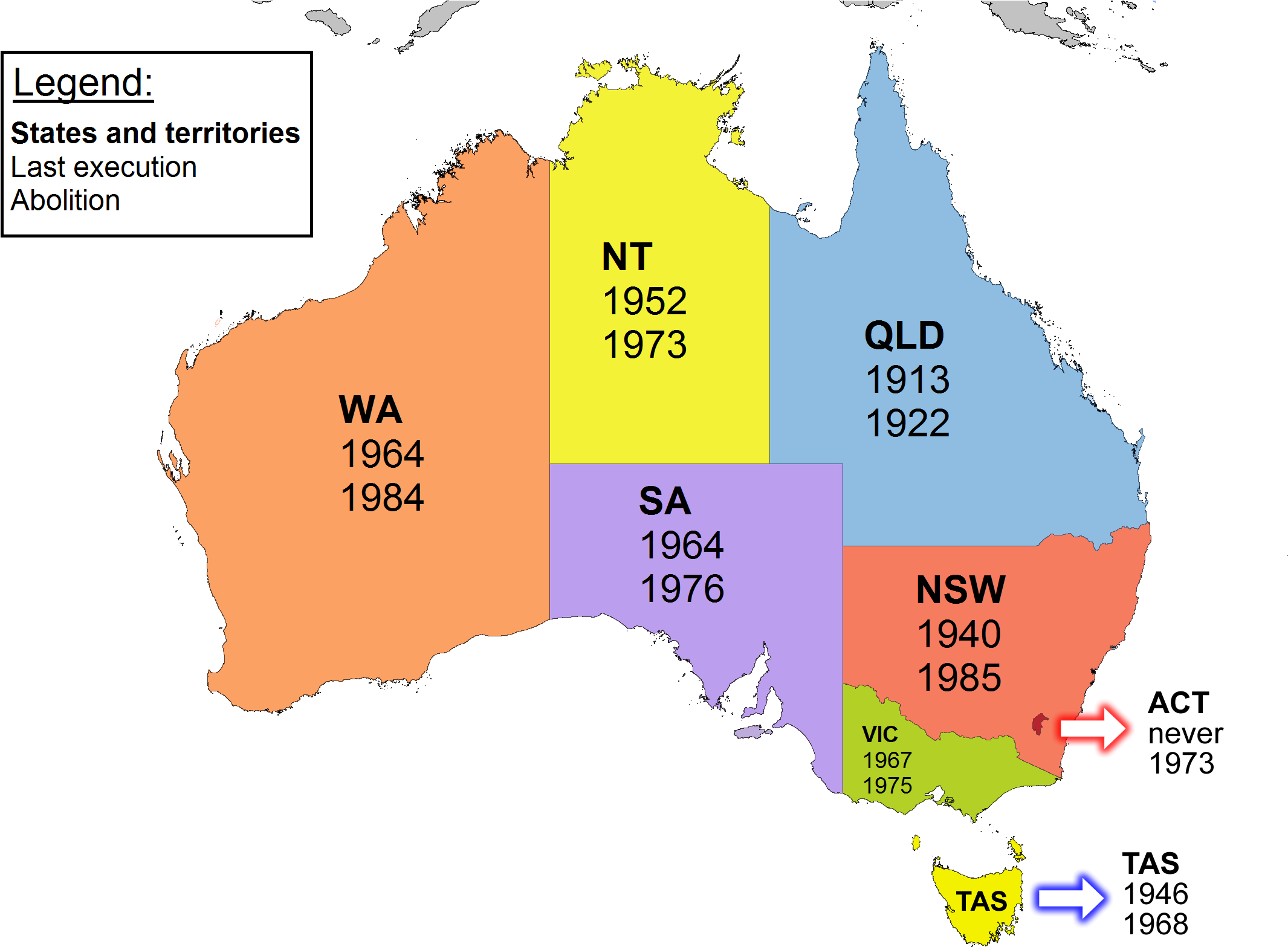 Australia Capital Punishment Abolition Map