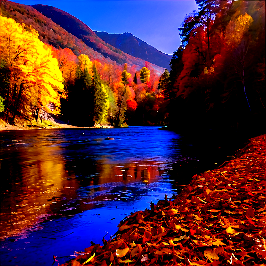 Autumn Colors Around River Dam Png Ycy98