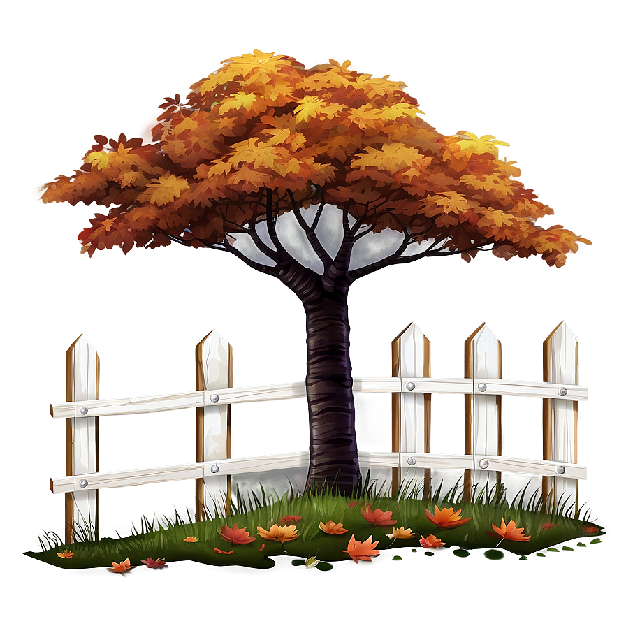 Autumn Tree With Fence Png Wpa