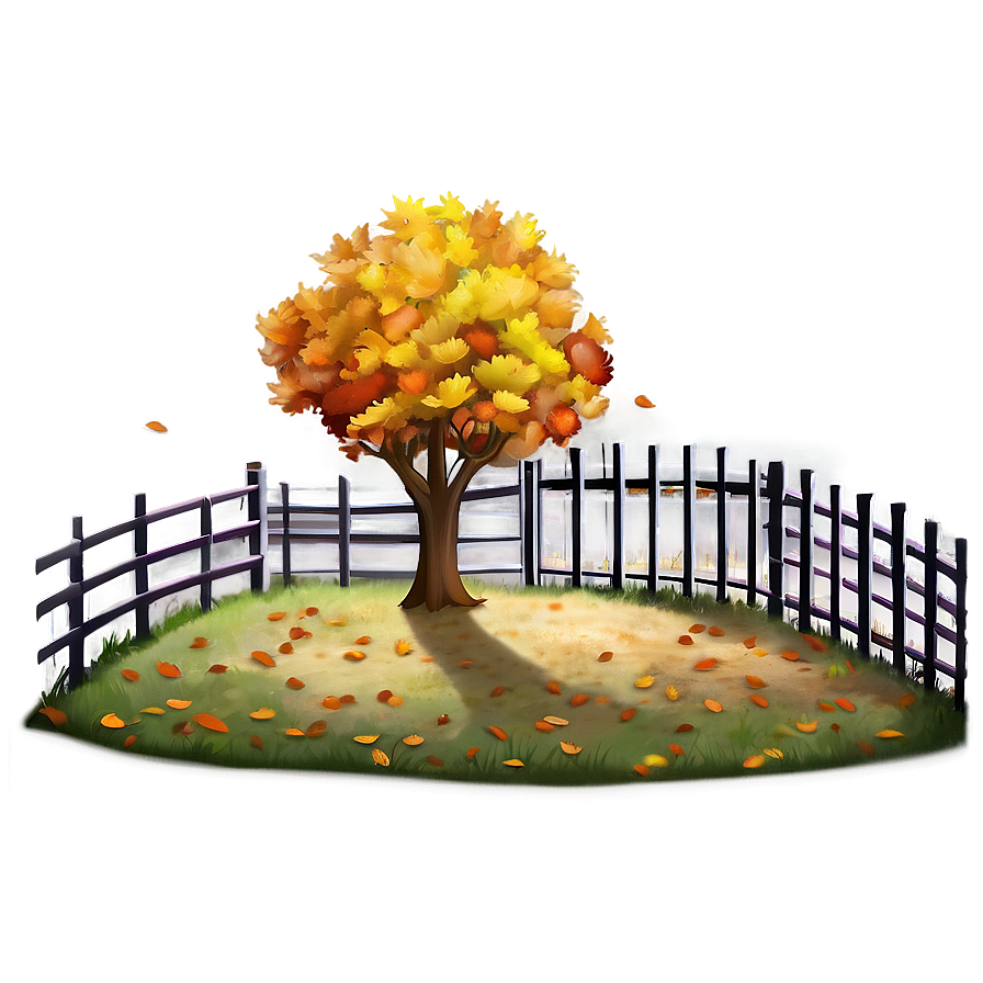 Autumn Tree With Fence Png Ydb83