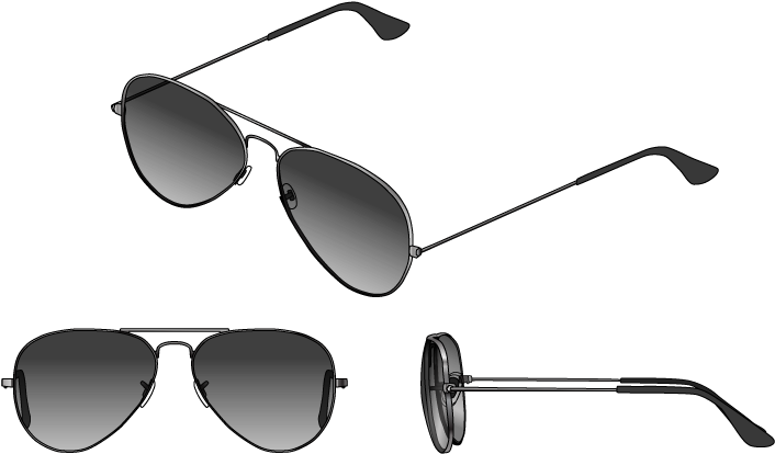 Aviator Sunglasses Three Views