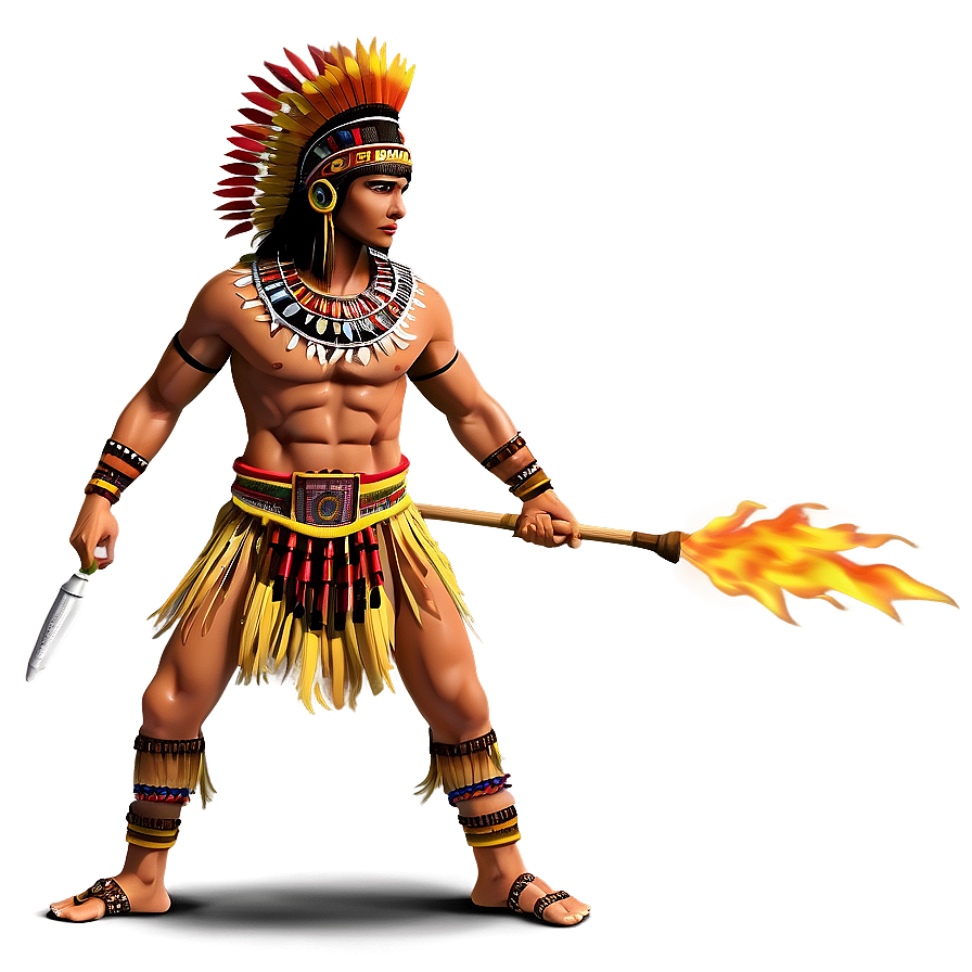 Aztec Warrior With Fire Torch Png 06252024