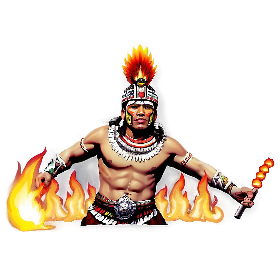 Aztec Warrior With Fire Torch Png Sft