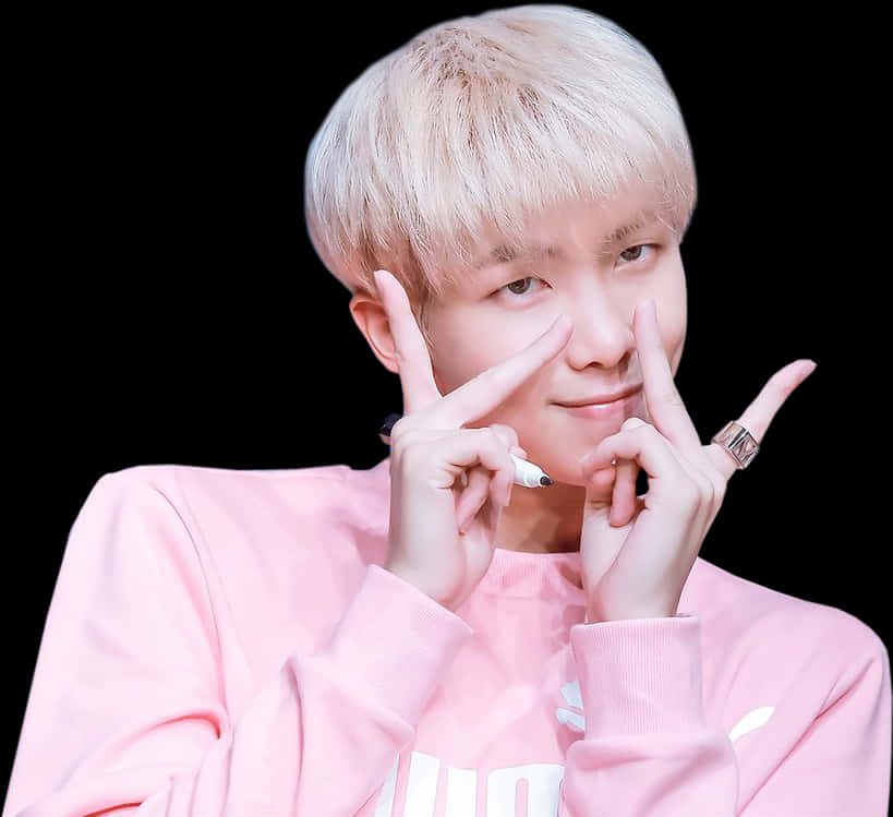 B T S Member Cute Pose Pink Sweater